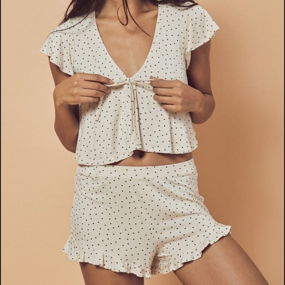 FL&L For Love and Lemons Bow Polka Dot Top PJ Crop Top Black Cream Sz Small 💕